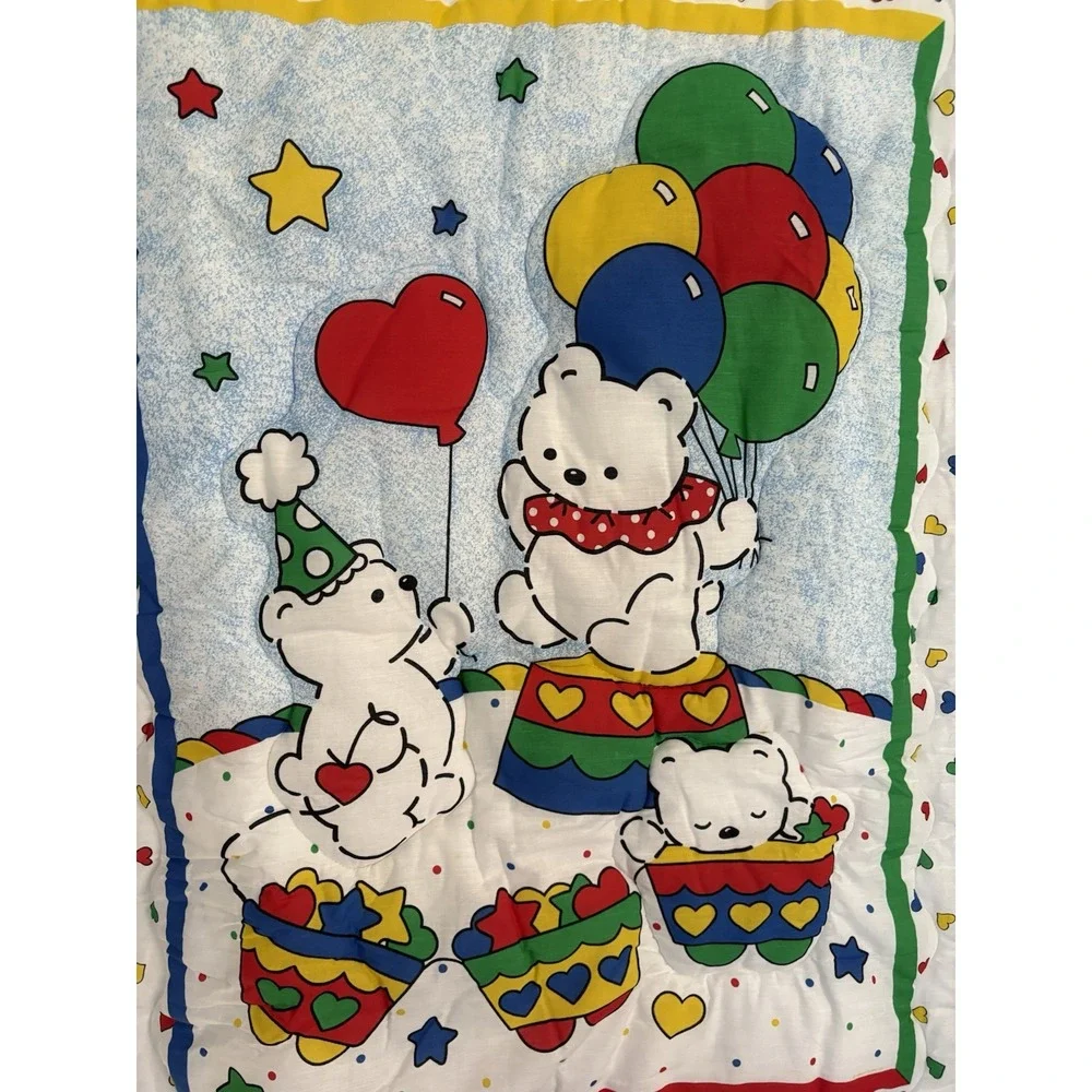 Vintage Carters Riegel Baby Blanket Balloon Bear Reversible Ruffle Comforter USA